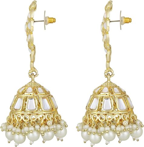 أقراط Aheli Jhumka Jhumki Kundan أقراط مجوهرات تقليدية عرقية لحفلات الزفاف هدية للنساء in Saudi Arabia