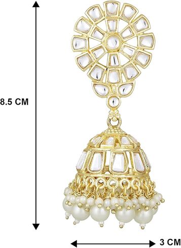 أقراط Aheli Jhumka Jhumki Kundan أقراط مجوهرات تقليدية عرقية لحفلات الزفاف هدية للنساء in Saudi Arabia
