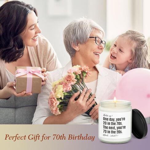70th Birthday Gifts for Women Men, Unique 70th Birthday Gifts, Happy 70 Year Old Bday Present for Mom Dad, 70 Year Old Bday Decorations, Bday Candle 7oz Soy Wax Lavender & Woods Scented in Saudi Arabia