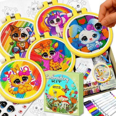 Genius Skills Embroidery Kit for Beginners - Master 42 Stitches with Step-by-Step Videos, DIY Cross Stitch Kit, Embroidery Patterns, Needles, Hoop & Tools for Adults and Beginners in Saudi Arabia