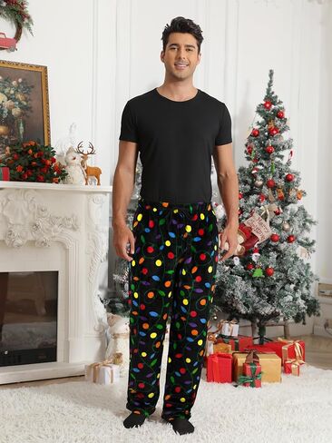 Mens Plush Pajama Pants Soft Flannel Fleece Pajama Lounge Sleep Pant Christmas Plaid Fuzzy Lounge Sleepwear Pj Bottoms in Kuwait