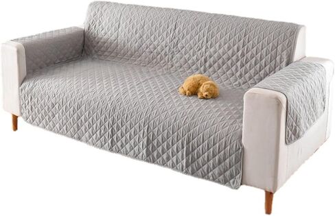 Quilted Fleece Sofa Cover with Elastic Straps Solid Color Warm Cozy Couch Covers Washable Fuzzy Plush Sofa Slipcover with Non Slip for Dogs, Children, Pets Furniture Protector (Grey, Large) in Saudi Arabia