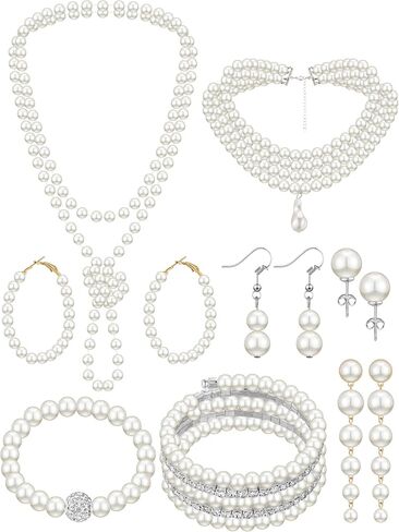 BBTO 8 Pcs Pearl Necklace and Earrings Set for Women Pearl Jewelry Set Faux Pearl Necklace Earrings Simulated Pearl Bracelets(Stylish Style) in Saudi Arabia