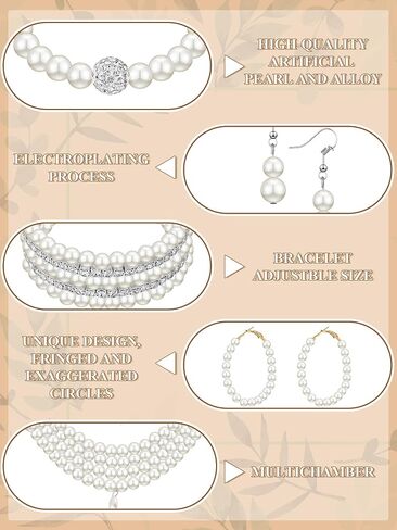 BBTO 8 Pcs Pearl Necklace and Earrings Set for Women Pearl Jewelry Set Faux Pearl Necklace Earrings Simulated Pearl Bracelets(Stylish Style) in Saudi Arabia