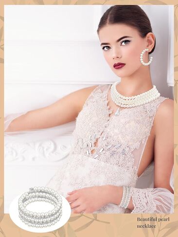 BBTO 8 Pcs Pearl Necklace and Earrings Set for Women Pearl Jewelry Set Faux Pearl Necklace Earrings Simulated Pearl Bracelets(Stylish Style) in Saudi Arabia