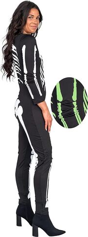 Halloween Skeleton Costume for Women - Glow in the Dark Front and Back Print Zip Up Jumpsuit Cosplay in Saudi Arabia