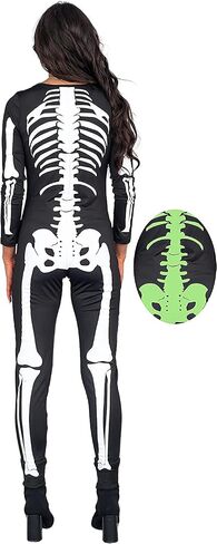 Halloween Skeleton Costume for Women - Glow in the Dark Front and Back Print Zip Up Jumpsuit Cosplay in Saudi Arabia