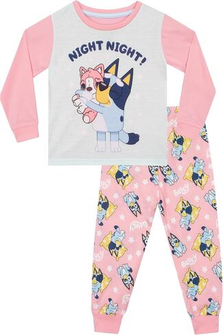 Bluey Girls Long Sleeve Pajama Set, Sleepwear Pajamas For Kids - Gifts For Girls (3-4 Years, Pink/White) in Saudi Arabia