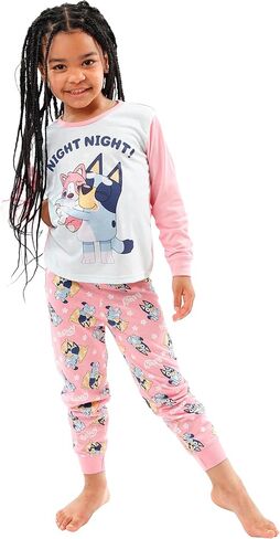 Bluey Girls Long Sleeve Pajama Set, Sleepwear Pajamas For Kids - Gifts For Girls (3-4 Years, Pink/White) in Saudi Arabia