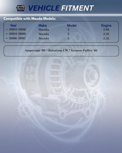 SB Parts New 100Amp Alternator Compatible with Mazda 3 2007 2008 2009, 6 2006-07 Turbocharged 2.3L in Saudi Arabia