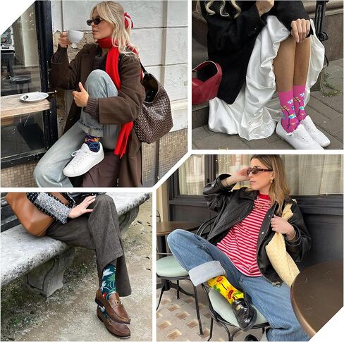 WeciBor Women's Funny Colorful Novelty Pattern Combed Cotton Socks 5 Pairs in Kuwait