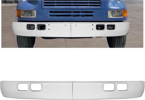 KUAFU Front Bumper Compatible with 1989-2003 International 4600, 4700, 4800, 4900, 8100 W/Tow, Fog Light Cutouts, Slight Angle Back Steel Chrome 2PCS-Silvery in Saudi Arabia