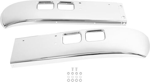 KUAFU Front Bumper Compatible with 1989-2003 International 4600, 4700, 4800, 4900, 8100 W/Tow, Fog Light Cutouts, Slight Angle Back Steel Chrome 2PCS-Silvery in Saudi Arabia