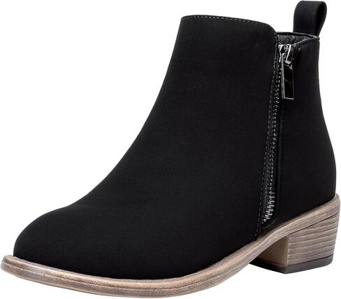 Women's Ankle Boots, Casual Round Toe Low Heel Zip Short Booties | Comfortable city dressy booties, functional inner zipper, decorative outer zip, for office, travel, jeans and dresses in Saudi Arabia