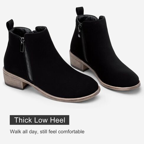 Women's Ankle Boots, Casual Round Toe Low Heel Zip Short Booties | Comfortable city dressy booties, functional inner zipper, decorative outer zip, for office, travel, jeans and dresses in Saudi Arabia