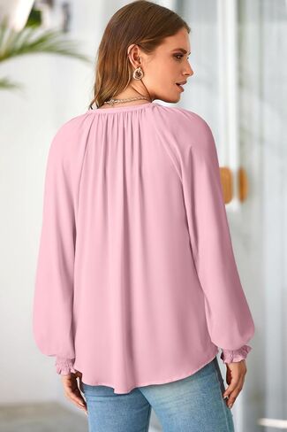 Dokotoo Womens Blouses Fashion Long Sleeve V Neck Casual Chiffon Shirts Tops Summer Outfits Clothes 2024 in Saudi Arabia