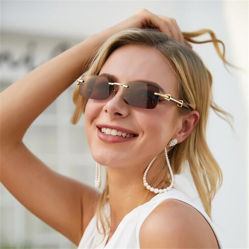 مستطيل بدون شفة النظارات الشمسية النساء النظارات خمر الرجعية إطار خشبي التدرج نظارات شمسية UV400 in Saudi Arabia