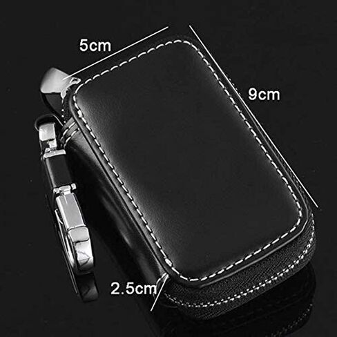 Modern Car Key Case, Real Leather, Black, Formal, Modern, Exquisite, Zipper Closure, Hook Handle, 8.5cm x 4.6cm x 2cm, 130mg, 90-Day Warranty in Saudi Arabia