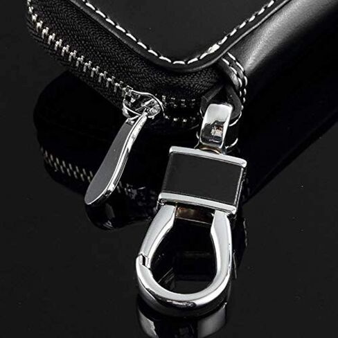Modern Car Key Case, Real Leather, Black, Formal, Modern, Exquisite, Zipper Closure, Hook Handle, 8.5cm x 4.6cm x 2cm, 130mg, 90-Day Warranty in Saudi Arabia