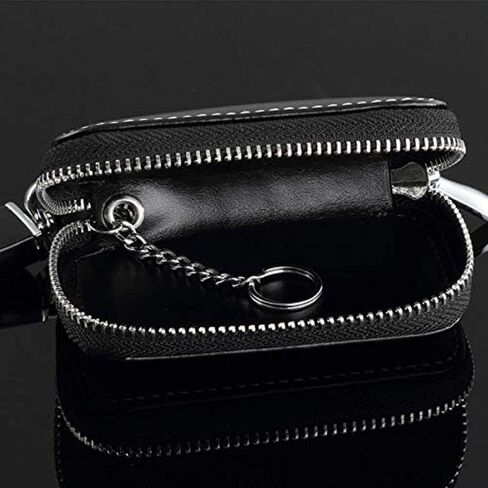 Modern Car Key Case, Real Leather, Black, Formal, Modern, Exquisite, Zipper Closure, Hook Handle, 8.5cm x 4.6cm x 2cm, 130mg, 90-Day Warranty in Saudi Arabia
