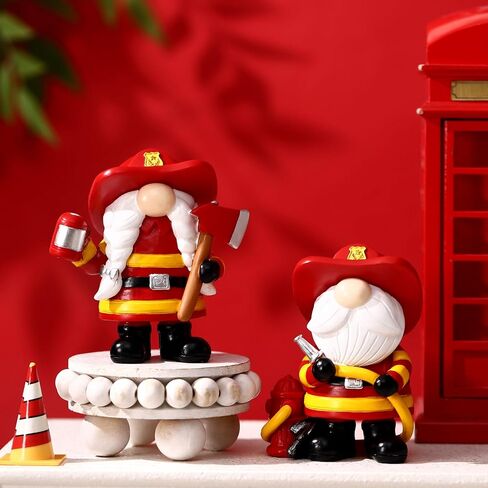 Wesiti 2 Pcs Resin Gnome Figurines Gifts for Men Gnomes Decorations for Home Living Room Shelf Decor(Firefighter) in Saudi Arabia