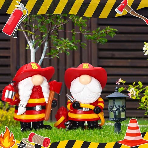 Wesiti 2 Pcs Resin Gnome Figurines Gifts for Men Gnomes Decorations for Home Living Room Shelf Decor(Firefighter) in Saudi Arabia