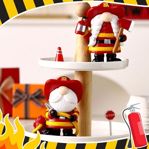 Wesiti 2 Pcs Resin Gnome Figurines Gifts for Men Gnomes Decorations for Home Living Room Shelf Decor(Firefighter) in Saudi Arabia