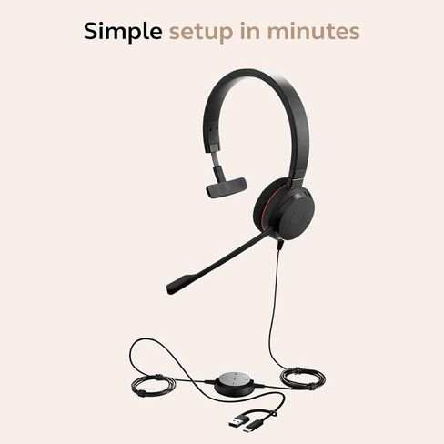 Jabra Evolve 20 Wired Headset (2025 Edition) - سماعة رأس مزدوجة الأذن للمكتب والعمل من المنزل - التحكم في المكالمات - جميع المنصات - USB -C/A Connectivity - Black in Kuwait