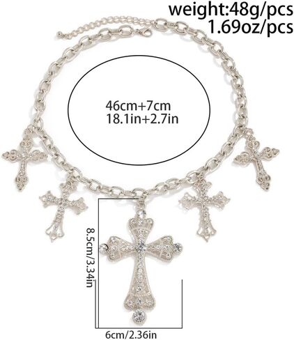 Exaggerated Chunky Cross Pendant Necklace for Women, Fashionable Thick Hip-Hop Cross Zircon Collarbone Choker,Personalized Birthday Anniversary Jewelry Gift in Saudi Arabia