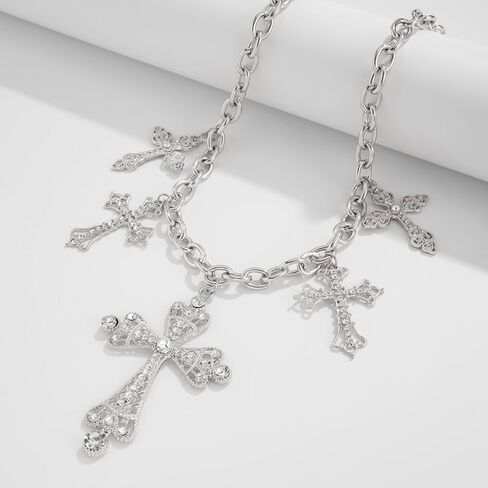 Exaggerated Chunky Cross Pendant Necklace for Women, Fashionable Thick Hip-Hop Cross Zircon Collarbone Choker,Personalized Birthday Anniversary Jewelry Gift in Saudi Arabia
