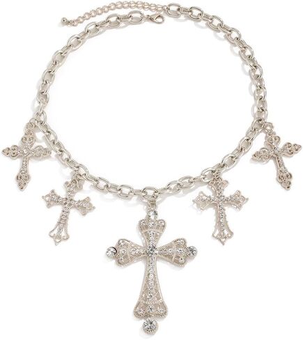 Exaggerated Chunky Cross Pendant Necklace for Women, Fashionable Thick Hip-Hop Cross Zircon Collarbone Choker,Personalized Birthday Anniversary Jewelry Gift in Saudi Arabia