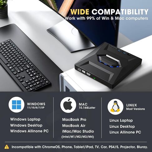 محرك الأقراص المضغوطة الخارجي لـ Roofull CDD لجهاز الكمبيوتر المحمول MAC ، USB 3.0 و USB-C 13 ملم محمولة للغاية CDD DVD Burner Construct Player ROM +/- RW DIRC COMP in Kuwait