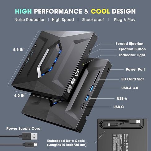محرك الأقراص المضغوطة الخارجي لـ Roofull CDD لجهاز الكمبيوتر المحمول MAC ، USB 3.0 و USB-C 13 ملم محمولة للغاية CDD DVD Burner Construct Player ROM +/- RW DIRC COMP in Kuwait