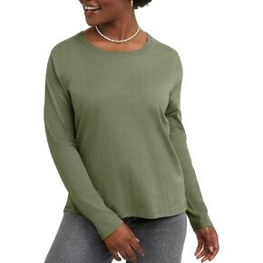 Hanes Women's Originals Long Sleeve Cotton T-Shirt, Lightweight Crewneck Tee, Modern Fit in Kuwait