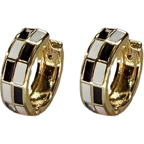 Dainty Small Tiny Colorful Enamel Checkered Round Circle Hoop Checkerboard Cartilage Earrings Lightweight Funny Cute Chic Minimalist Statement Piercing Jewelry for Women in Saudi Arabia
