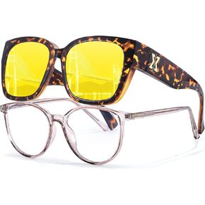 Chicid Night Driving Glasses Fit Over for Women, Wrap Around Glasses HD Yellow Night Vision Glasses in Kuwait