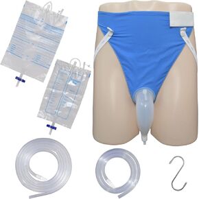 Urine Collection Bag Condom Catheters for Men Reusable Portable Wearable Silicone Urinary Drainage,2Catheter Bags(1000mL +2000mL),2 Tube(1m + 2m),1*S Hooks,1*Cotton Pants(Men -Blue) in Saudi Arabia