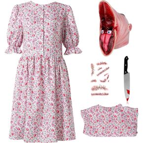 Barbara Costume Beetle Dress Women Pink Floral Print Dress Scar Stickers Halloween Costume Cosplay Props in Saudi Arabia