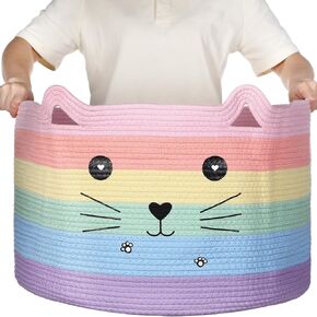 Zopeal Cat Storage Basket Woven Organizer with Ears Decorative Pet Toy Cute Bin Cotton Rope Basket for Gift Cat Dog Toy Container Nursery Room(8.3 x 4.7 Inch,White) in Kuwait
