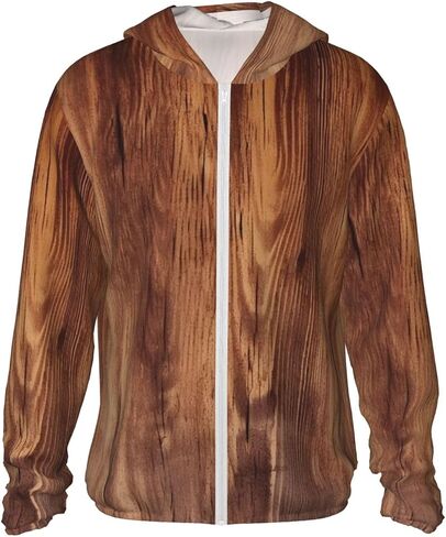 Men's UPF 50+ Light Jacket Brown Wood Grain Sun Protection Hoodie Long Sleeve Sun Shirts for Women in Saudi Arabia