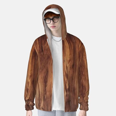 Men's UPF 50+ Light Jacket Brown Wood Grain Sun Protection Hoodie Long Sleeve Sun Shirts for Women in Saudi Arabia