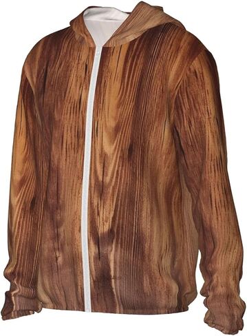 Men's UPF 50+ Light Jacket Brown Wood Grain Sun Protection Hoodie Long Sleeve Sun Shirts for Women in Saudi Arabia