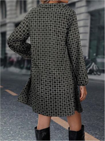 SOLY HUX Women's Collar V Neck Mini Dress Long Sleeve A Line Loose Fit Work Office Flowy Dresses in Saudi Arabia