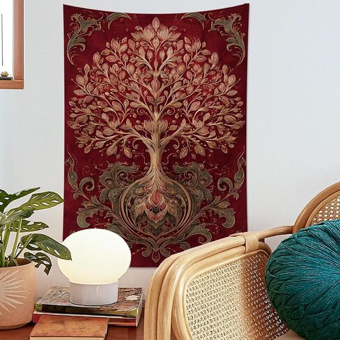 Tree of Life Red Tapestry, Floral Wall Art Bohemian Home Decor, Autumn Aesthetic Tapestries for Bedroom, Living Room, Meditation 30x40 Inch in Saudi Arabia