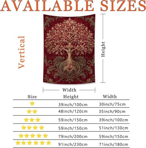 Tree of Life Red Tapestry, Floral Wall Art Bohemian Home Decor, Autumn Aesthetic Tapestries for Bedroom, Living Room, Meditation 30x40 Inch in Saudi Arabia