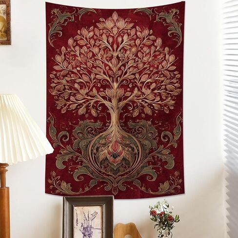 Tree of Life Red Tapestry, Floral Wall Art Bohemian Home Decor, Autumn Aesthetic Tapestries for Bedroom, Living Room, Meditation 30x40 Inch in Saudi Arabia