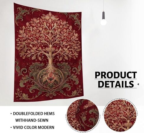 Tree of Life Red Tapestry, Floral Wall Art Bohemian Home Decor, Autumn Aesthetic Tapestries for Bedroom, Living Room, Meditation 30x40 Inch in Saudi Arabia