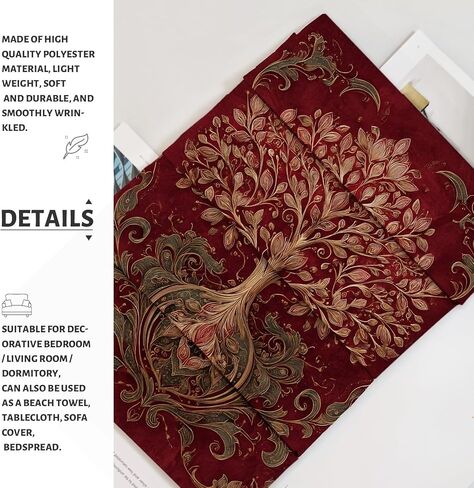 Tree of Life Red Tapestry, Floral Wall Art Bohemian Home Decor, Autumn Aesthetic Tapestries for Bedroom, Living Room, Meditation 30x40 Inch in Saudi Arabia