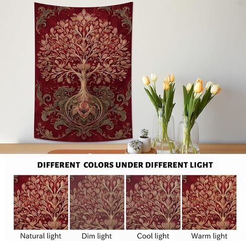 Tree of Life Red Tapestry, Floral Wall Art Bohemian Home Decor, Autumn Aesthetic Tapestries for Bedroom, Living Room, Meditation 30x40 Inch in Saudi Arabia