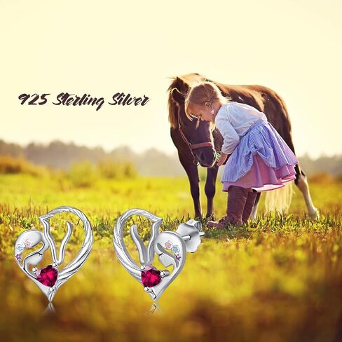 TANGPOET Horse Birthstone Stud Earrings for Women Horse Lovers 925 Sterling Silver Hypoallergenic Earring for Sensitive Ears Jewelry Gifts for Birthday in Saudi Arabia